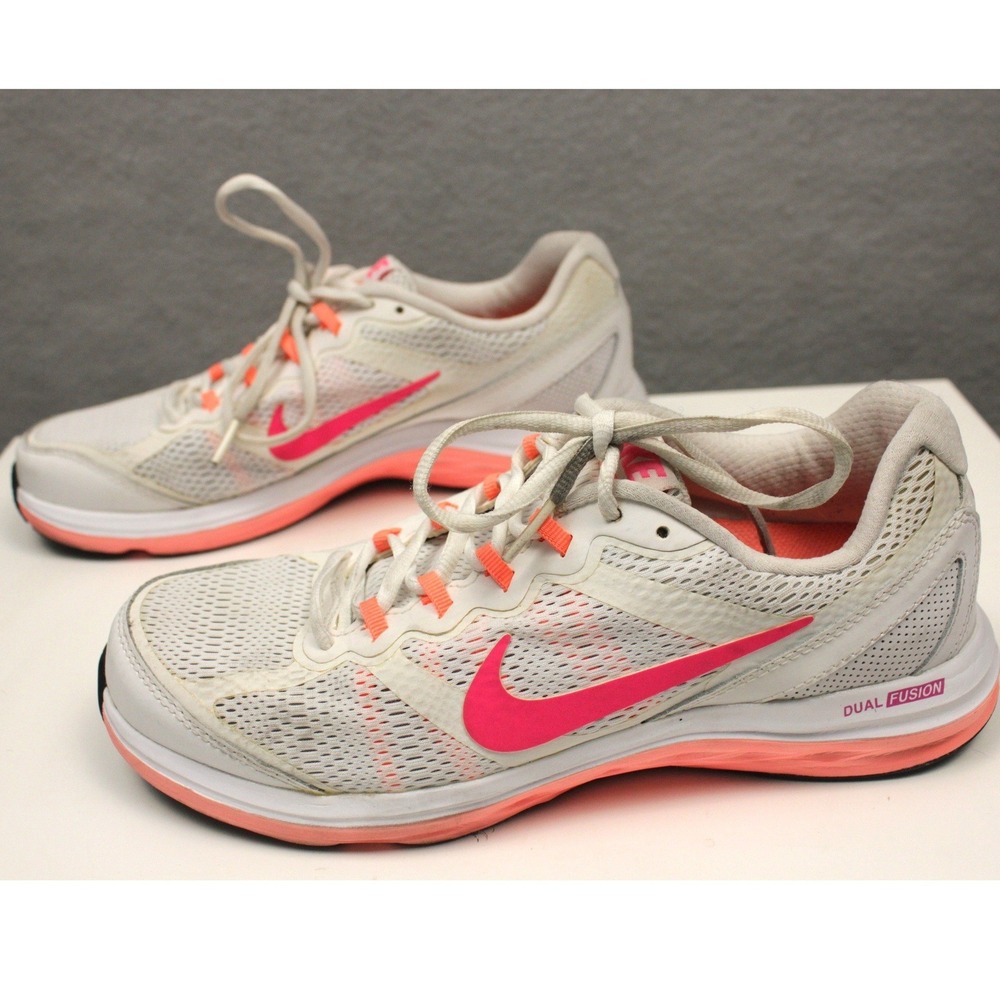 Nike Dual Fusion Run 3 Womens 9 White Pink Orange Running Shoes Sneakers - Picture 3 of 11